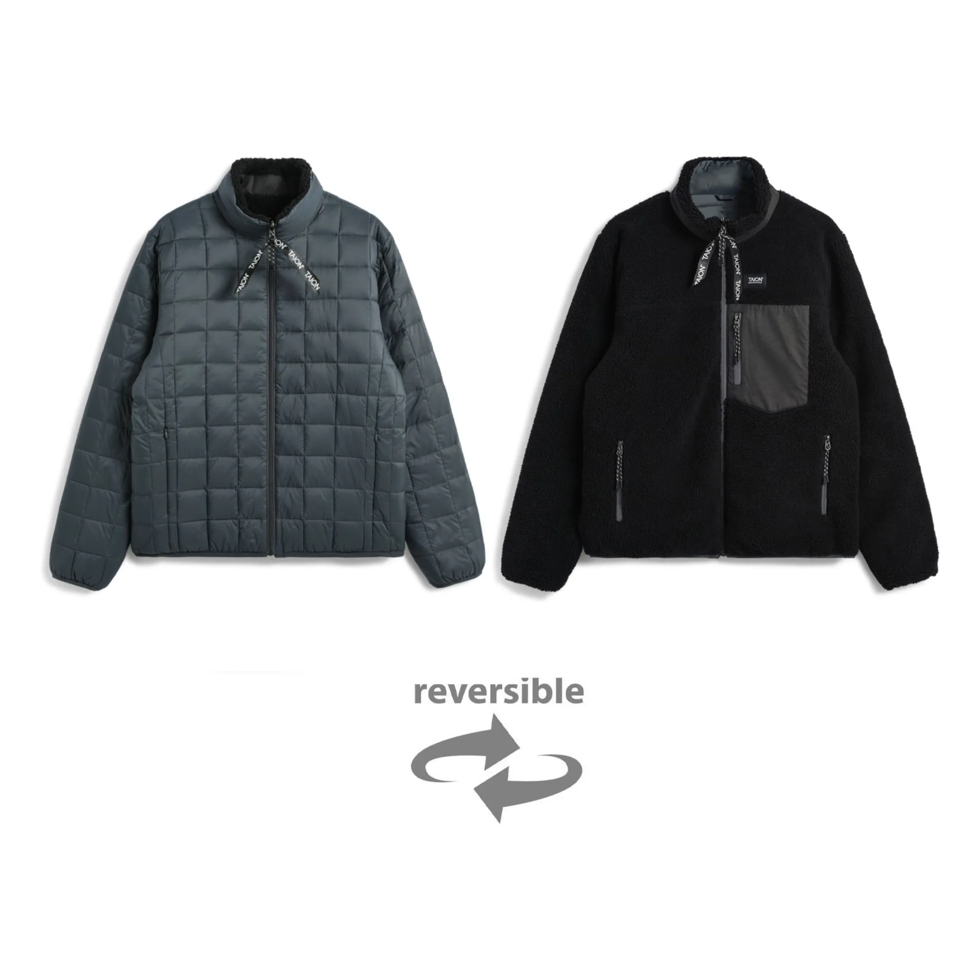 Taion Unisex Charcoal Grey Reversible Down & Boa Jacket