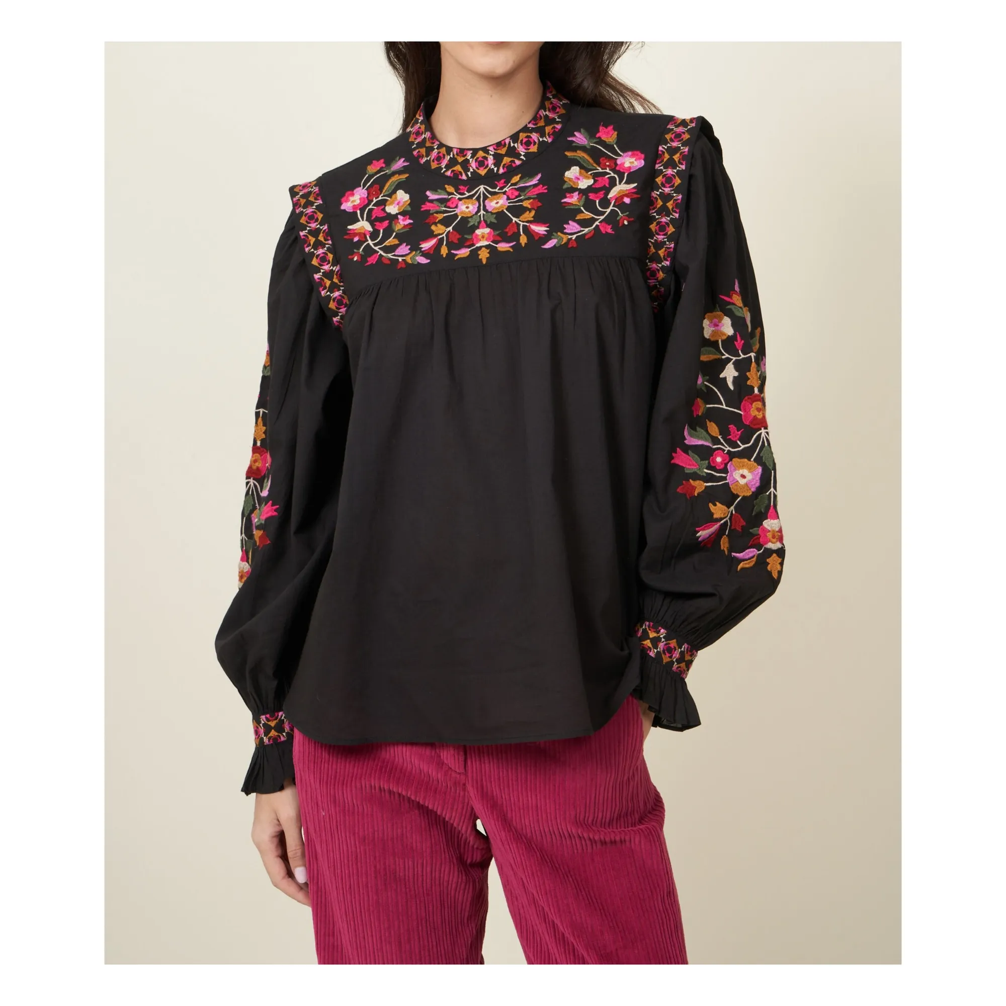 Hartford Women's Black Higor Embroidered Blouse