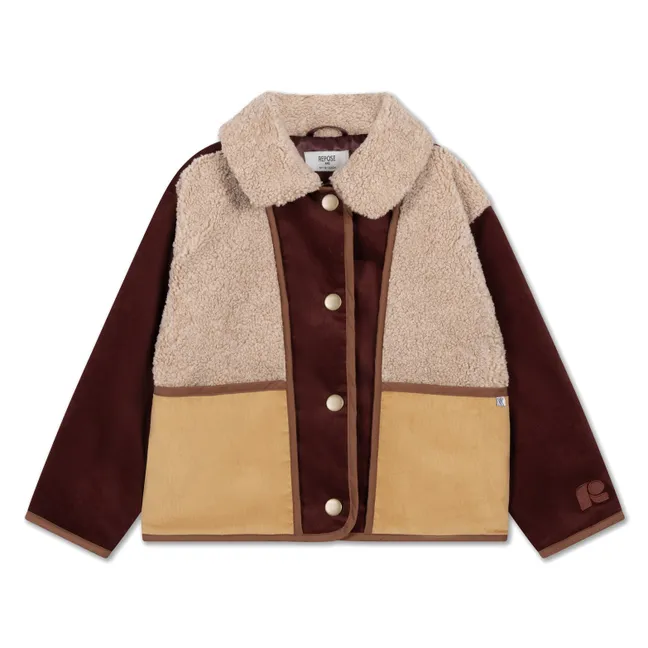 Veste Façon Sherpa Velours Côtelé | Bordeaux