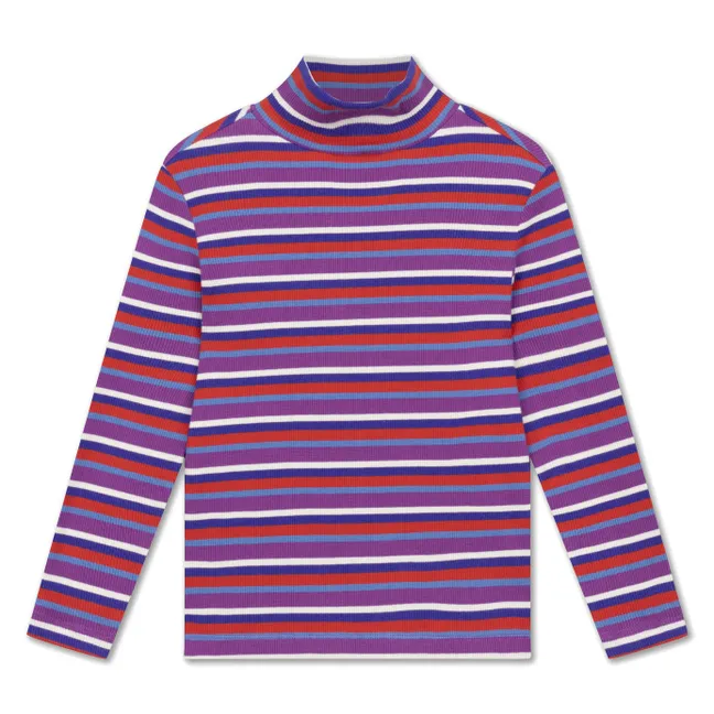 Organic Cotton Striped Turtleneck | Purple