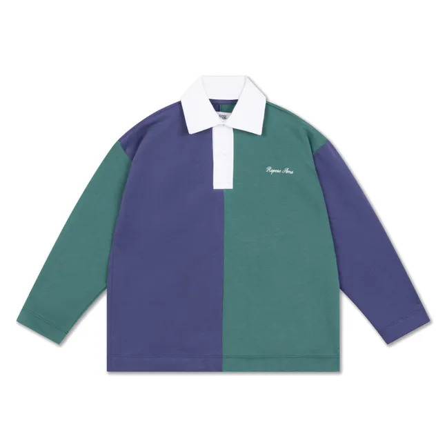 Striped Organic Cotton Polo-Neck Sweatshirt | Green