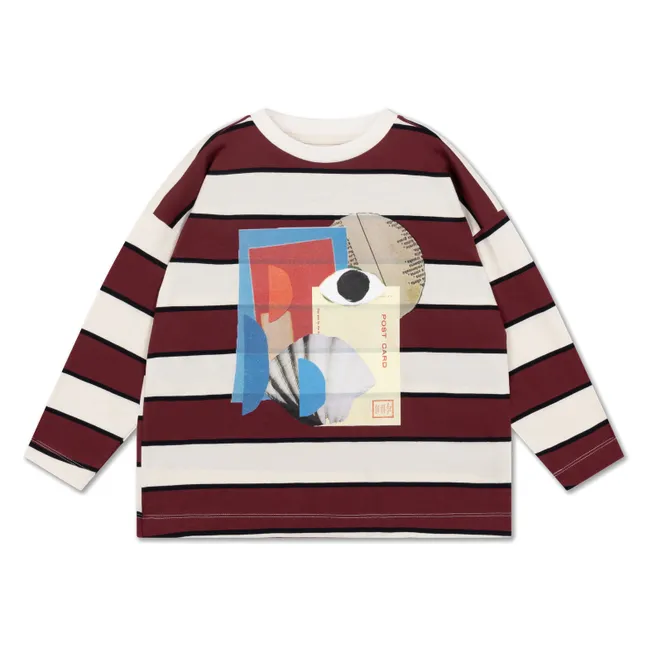 T-shirt Rayé Post Card Coton Bio | Bordeaux