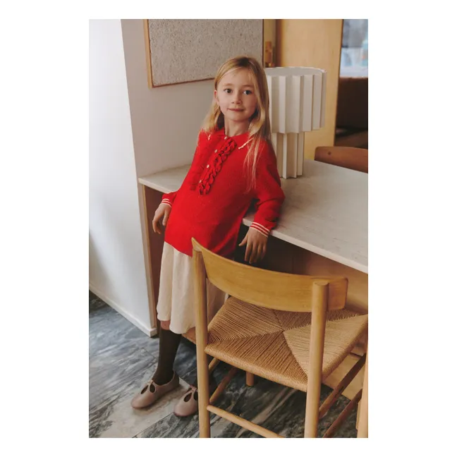Merino Wool Polo Shirt with Ruffles | Red