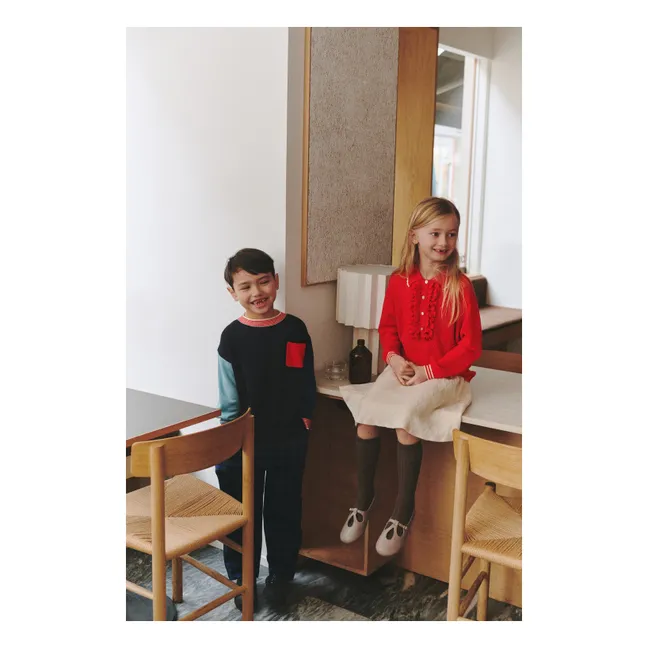 Merino Wool Polo Shirt with Ruffles | Red