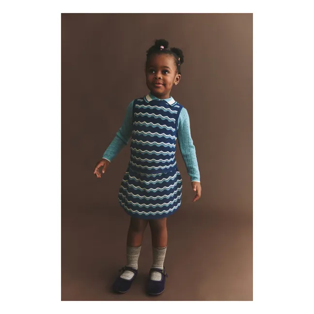 Jupe Pointelle Vagues Laine Mérinos | Bleu