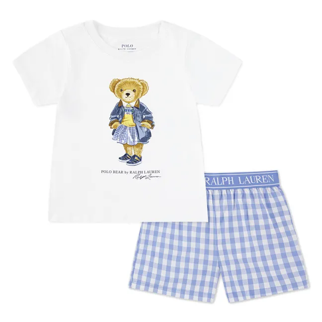 Pyjama T-shirt et Short Carreaux | Bleu Clair