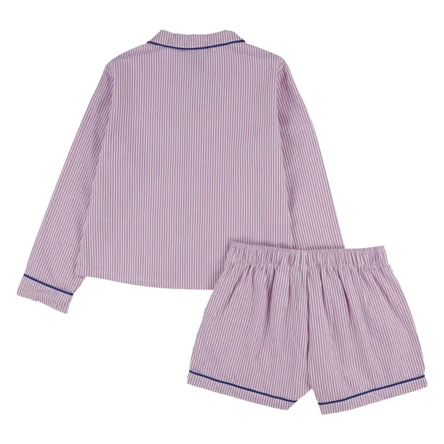 Pyjama Chemise et Short Logo Rayé  | Bois de rose