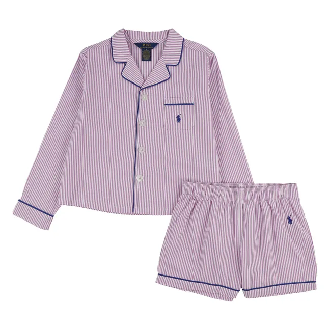 Pyjama Chemise et Short Logo Rayé  | Bois de rose