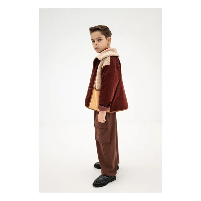 Veste Façon Sherpa Velours Côtelé | Bordeaux
