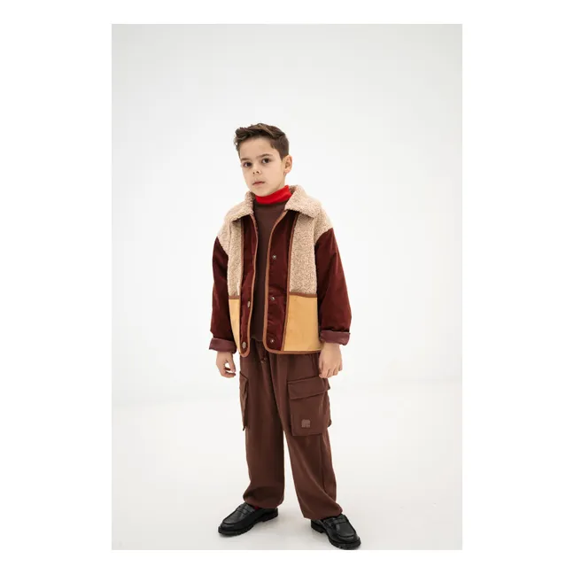 Veste Façon Sherpa Velours Côtelé | Bordeaux