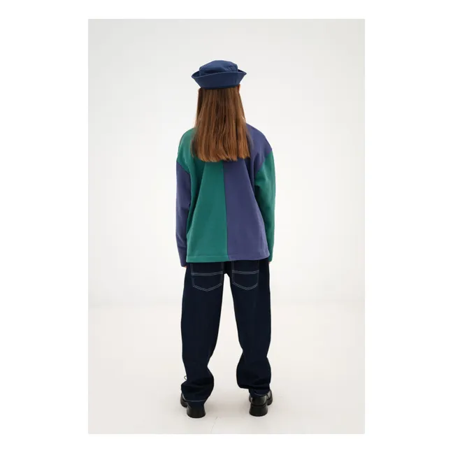 Striped Organic Cotton Polo-Neck Sweatshirt | Green
