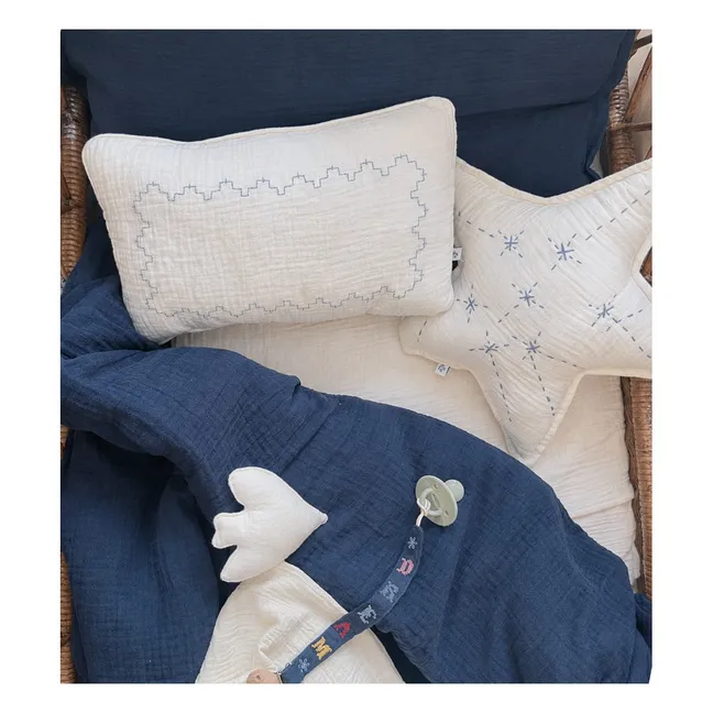 Coussin frise brodée Camille | Gaze Ivoire