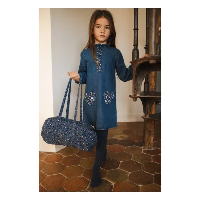 Sac Pompom Léopard Denim | Bleu Clair