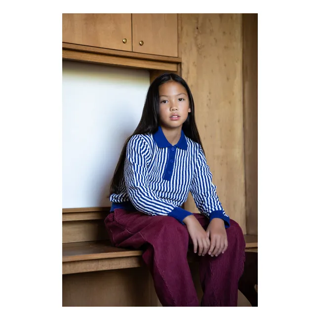 Pull Col Polo Zia Rayé | Bleu électrique