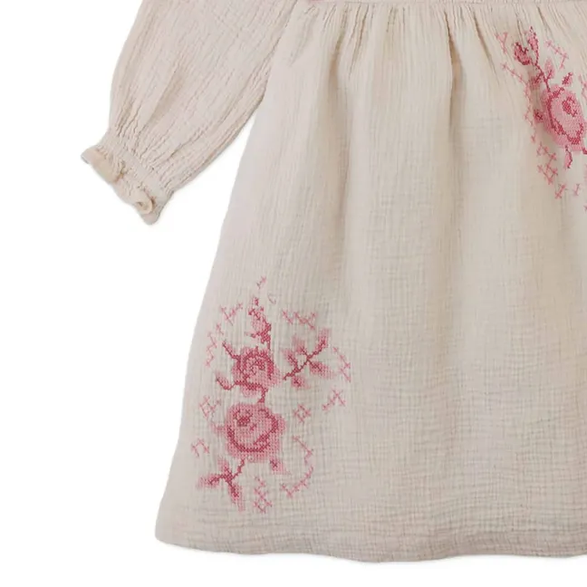 Robe Brodée Emmaline Gaze de Coton | Beige