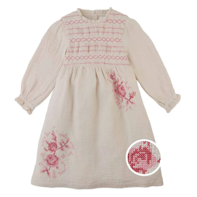 Robe Brodée Emmaline Gaze de Coton | Beige