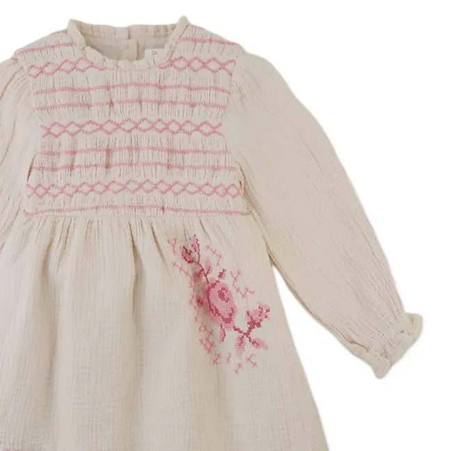Robe Brodée Emmaline Gaze de Coton | Beige