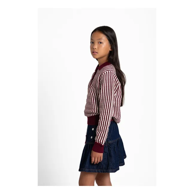 Pull Col Polo Zia Rayé | Rouge cerise