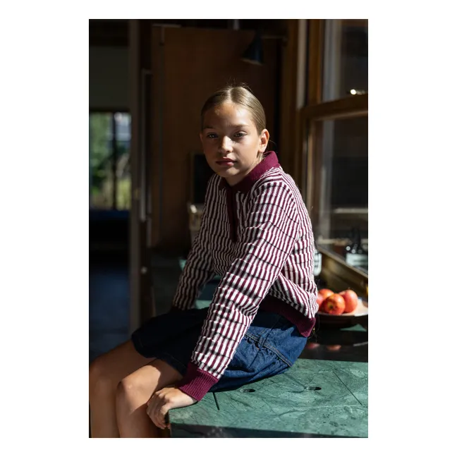 Pull Col Polo Zia Rayé | Rouge cerise