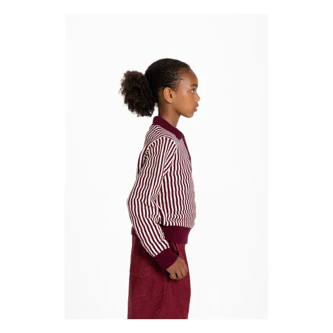 Pull Col Polo Zia Rayé | Rouge cerise
