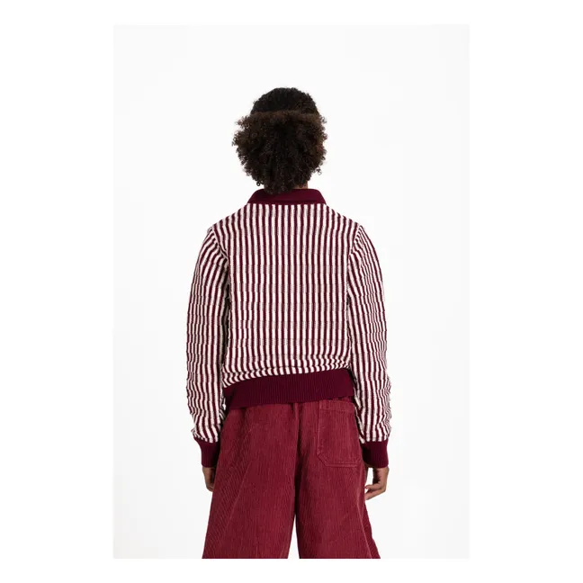 Pull Col Polo Zia Rayé | Rouge cerise