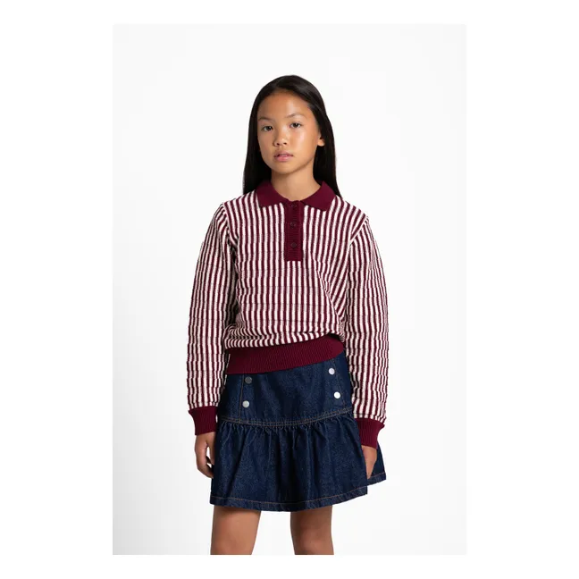 Pull Col Polo Zia Rayé | Rouge cerise