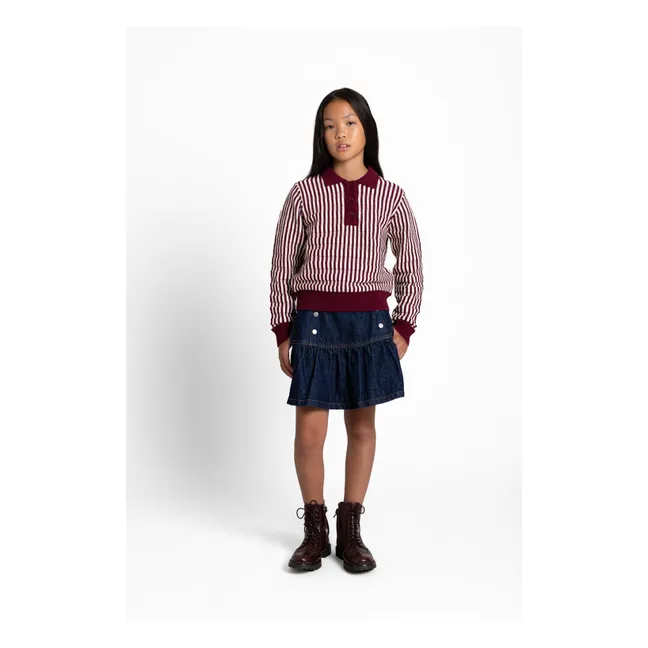 Pull Col Polo Zia Rayé | Rouge cerise