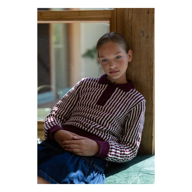 Pull Col Polo Zia Rayé | Rouge cerise