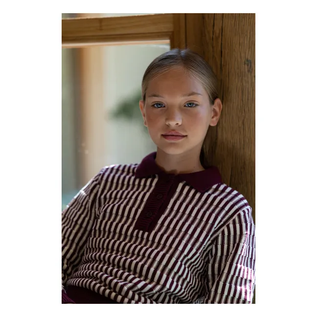 Pull Col Polo Zia Rayé | Rouge cerise