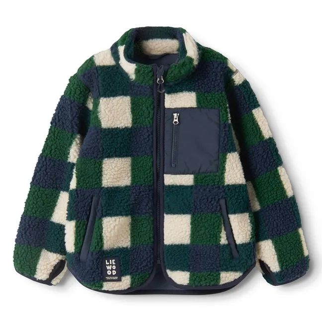 Veste Façon Sherpa Nolan Carreaux Fibres Recyclées | Bleu marine