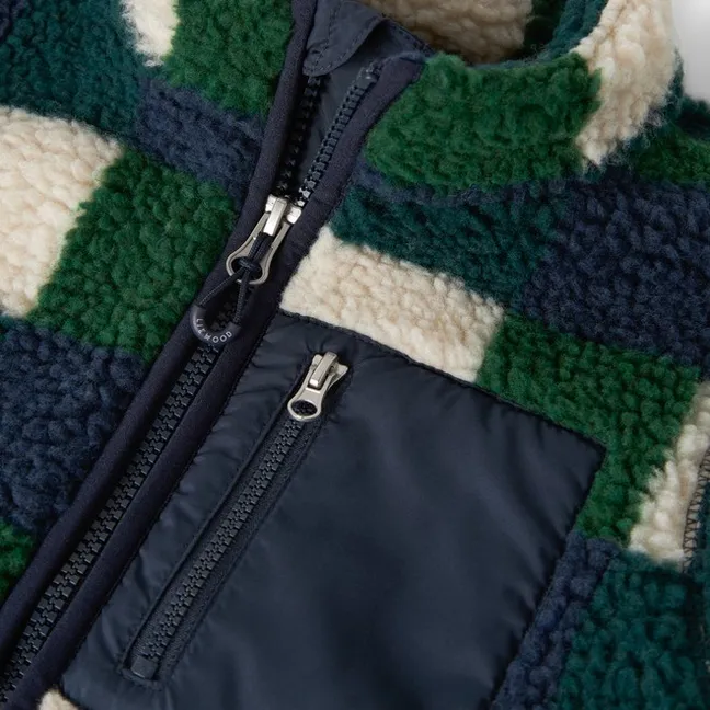 Veste Façon Sherpa Nolan Carreaux Fibres Recyclées | Bleu marine