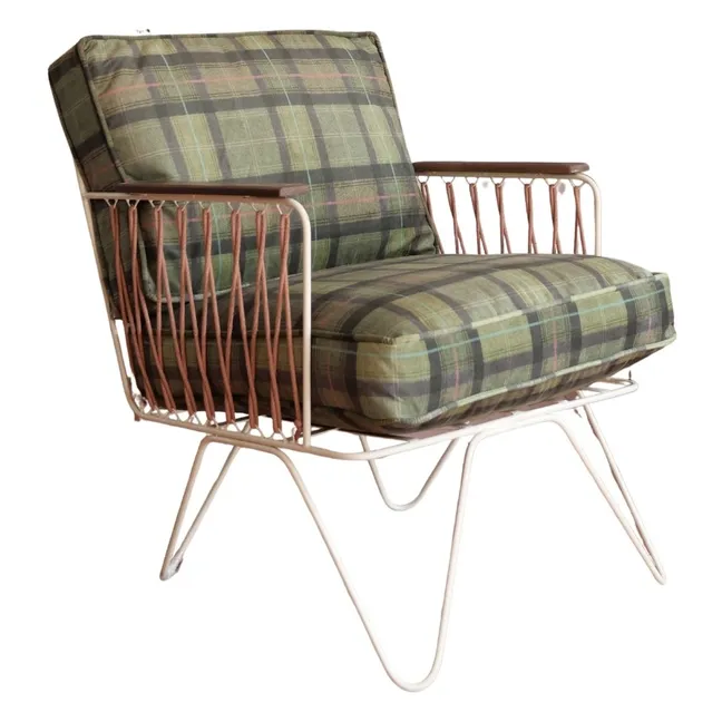 Fauteuil Croisette velours tartan | Vert