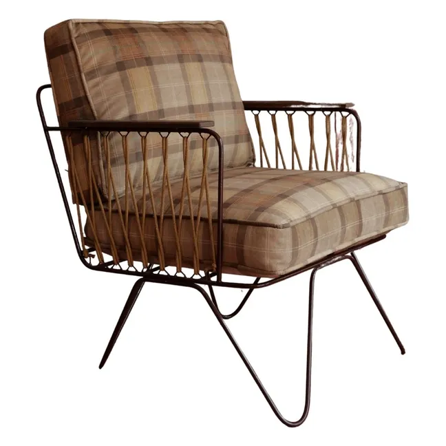 Fauteuil Croisette velours tartan | Caramel