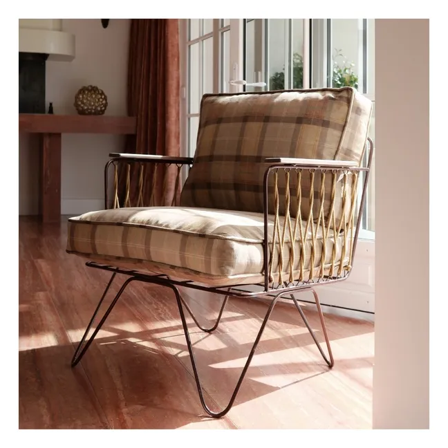 Fauteuil Croisette velours tartan | Caramel