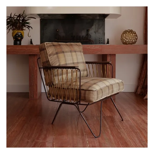 Fauteuil Croisette velours tartan | Caramel