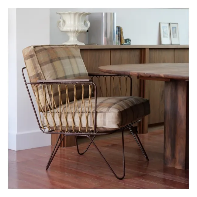 Fauteuil Croisette velours tartan | Caramel
