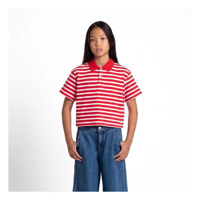 Polo Varsity Rayé | Rouge foncé