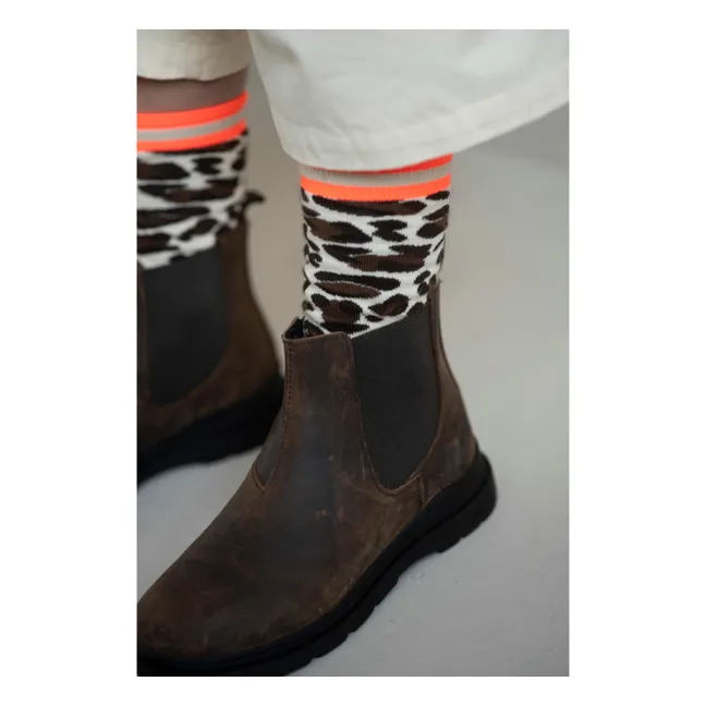 Chaussettes Fancy Calf Léopard Coton Bio | Blanc