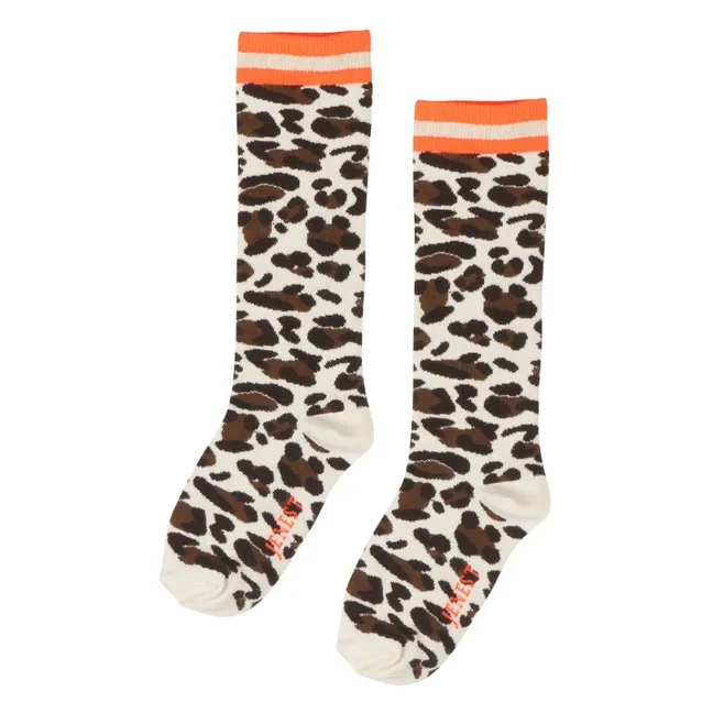 Chaussettes Fancy Calf Léopard Coton Bio | Blanc