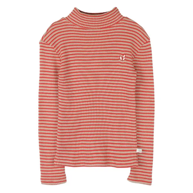 Tara Striped Roll Neck T-Shirt | Red