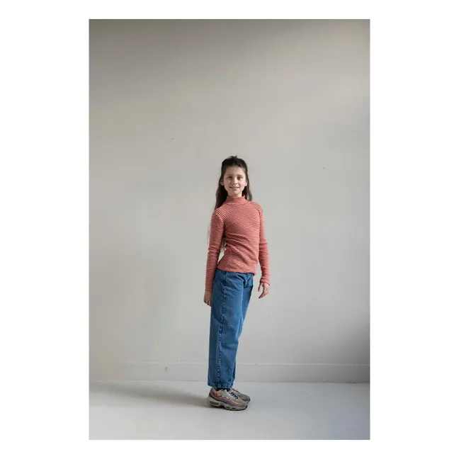 Tara Striped Roll Neck T-Shirt | Red