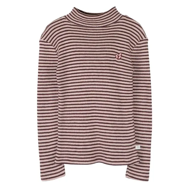 Tara Striped Roll Neck T-Shirt | Burgundy
