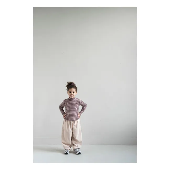 Tara Striped Roll Neck T-Shirt | Burgundy