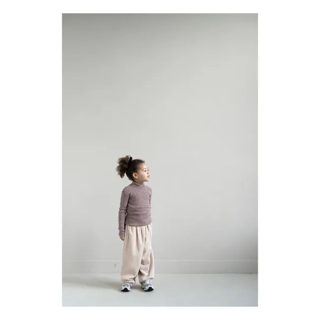Tara Striped Roll Neck T-Shirt | Burgundy