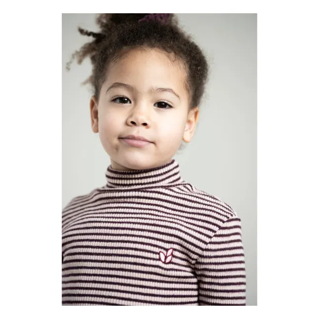 Tara Striped Roll Neck T-Shirt | Burgundy