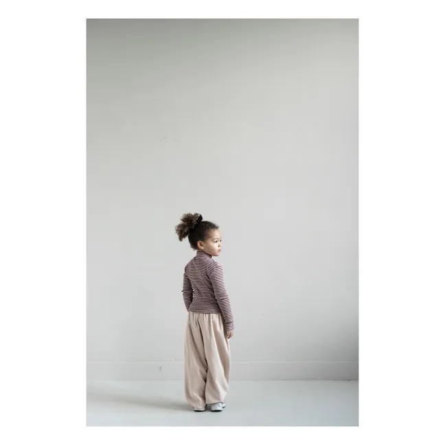 Tara Striped Roll Neck T-Shirt | Burgundy