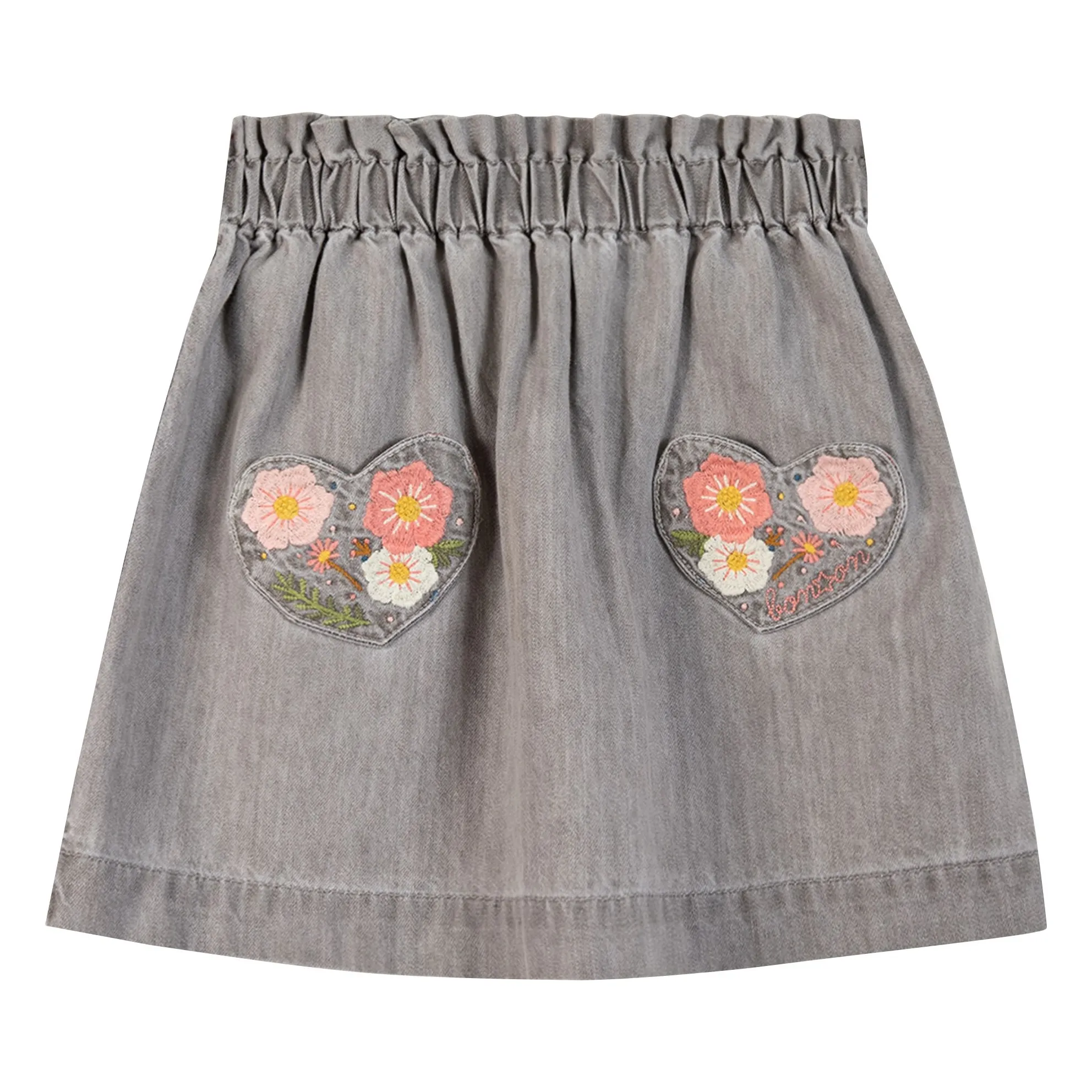 Bonton Grey Douchka Hearts Chambray Skirt