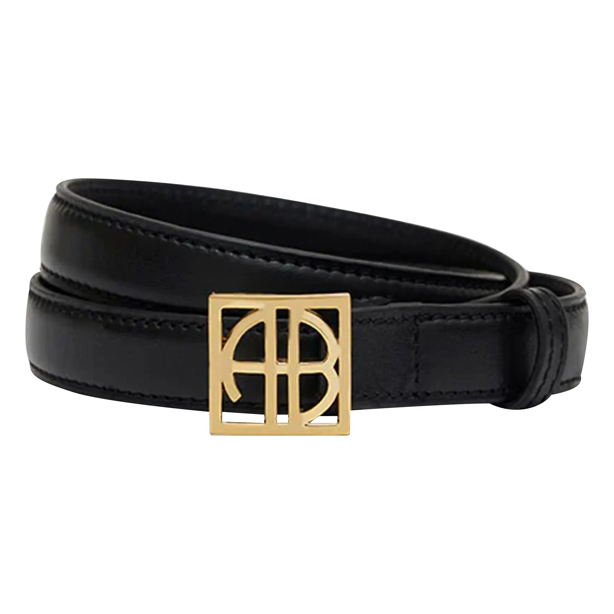 Anine Bing Black Monogram Leather Belt