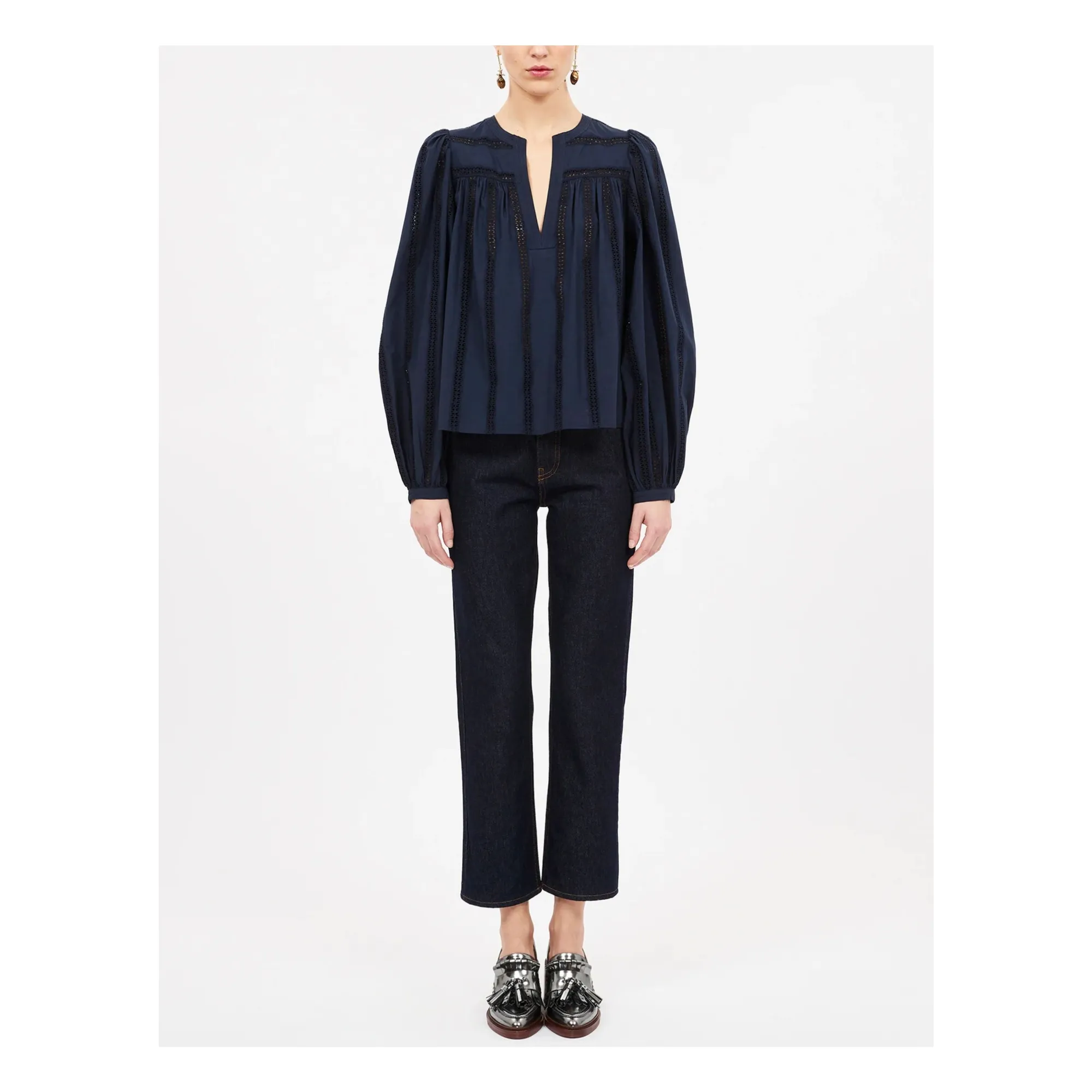 Ulla Johnson Midnight Blue Rowan Cotton Poplin Blouse
