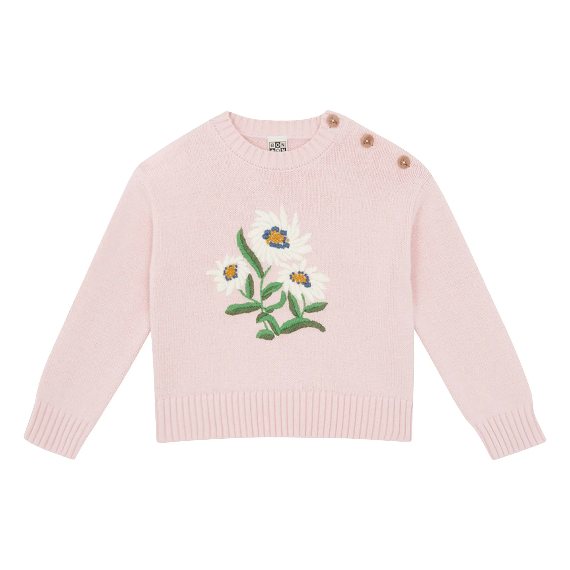 Bonton Pink Misty Flower Embroidered Sweater